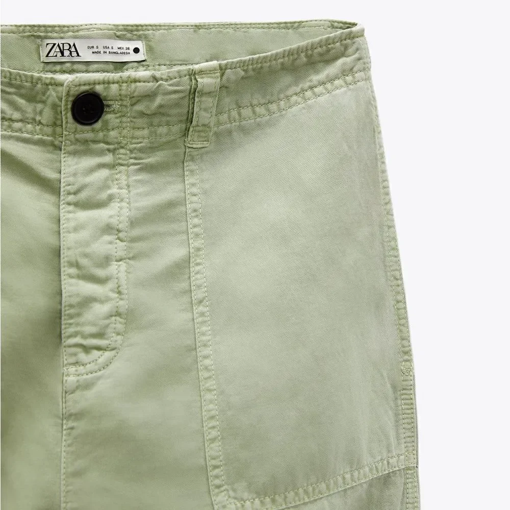Zara LINEN BLEND TURNED UP CUFF PANTS